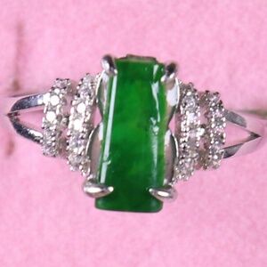 925 Silver Cert'd Icy Green 100% Natural A Jade jadeite Adjustable Ring 戒指